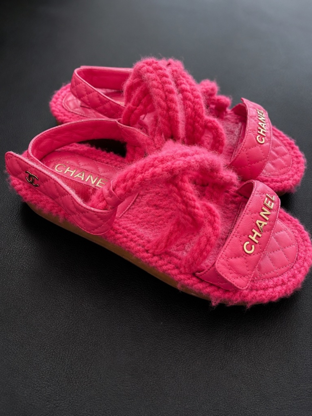 CHANEL Pink Lambskin Quilted Logo Sandals – Size 38
